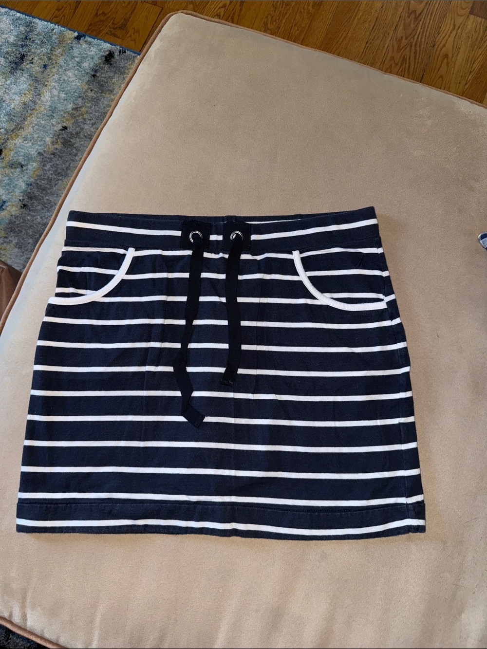 Nautica Navy and White Striped Drawstring Mini Skirt
